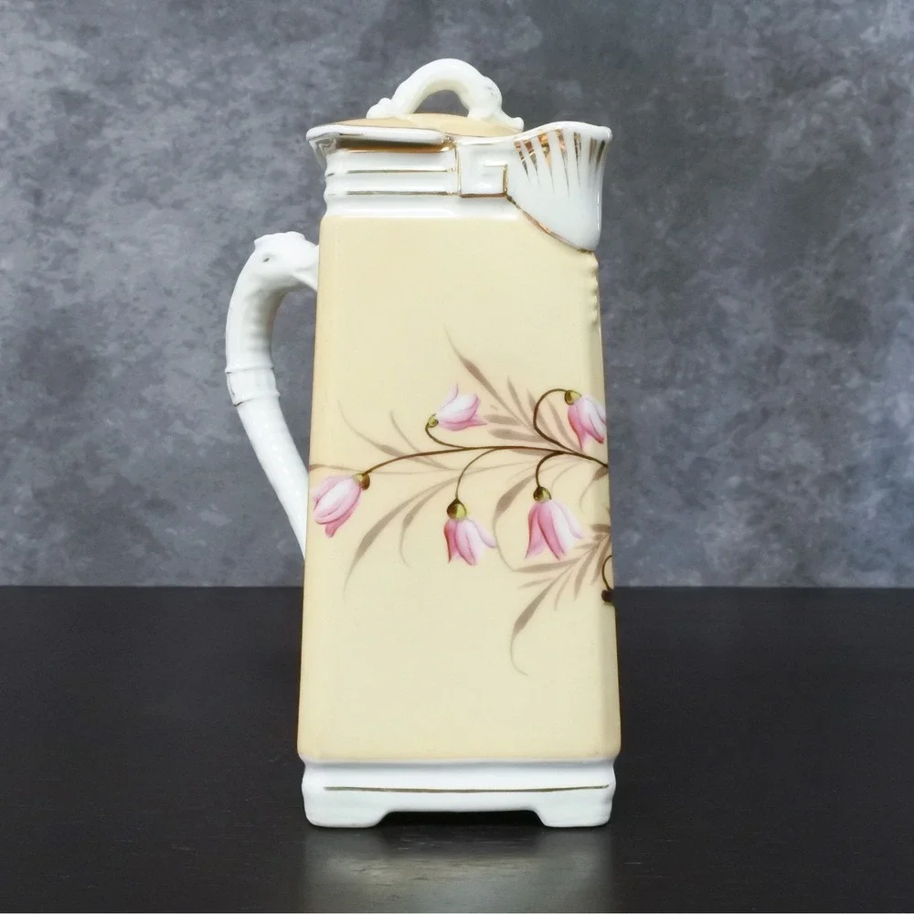 Antique Hand Painted Violet Floral Porcelain Coffee Pot